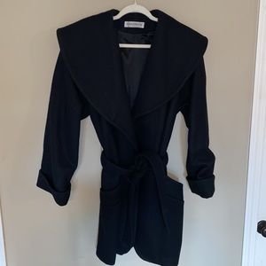 Vintage Donnybrook Black Wool Blend Wrap Coat Size Medium